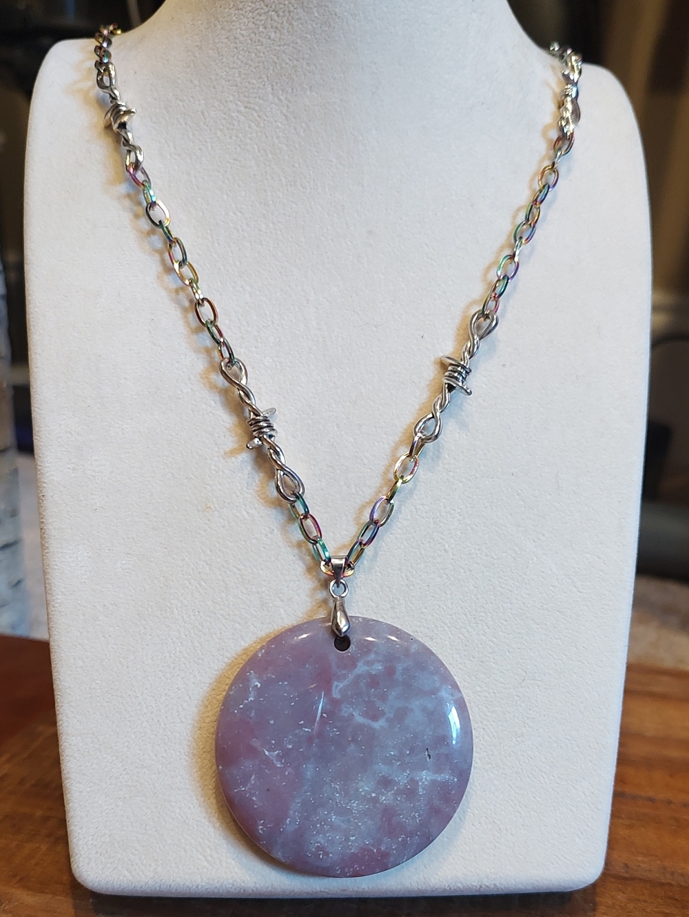 Purple Aventurine Pendant Necklace With Pretty Multicolor Chain 22 Inches